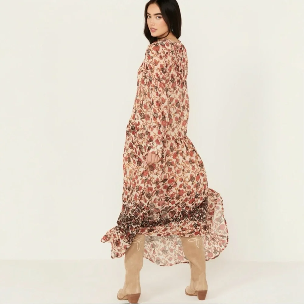 Free People See It Through Floral Long Sleeve Maxi Dress Size Medium - Picture 9 of 10